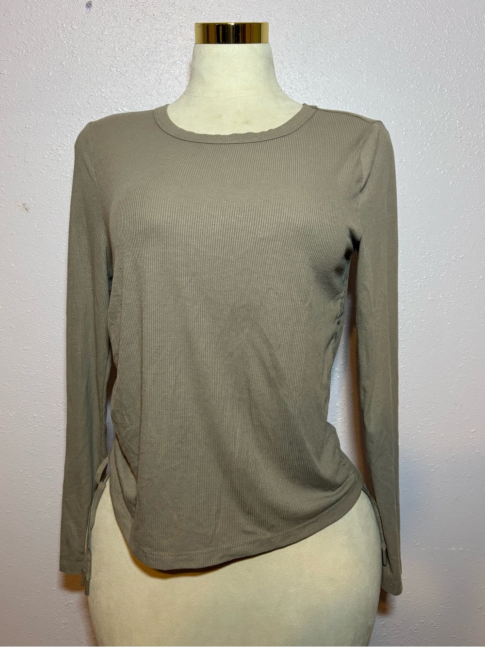 JoyLab Long Sleeve Ribbed Tee in Olive Taupe